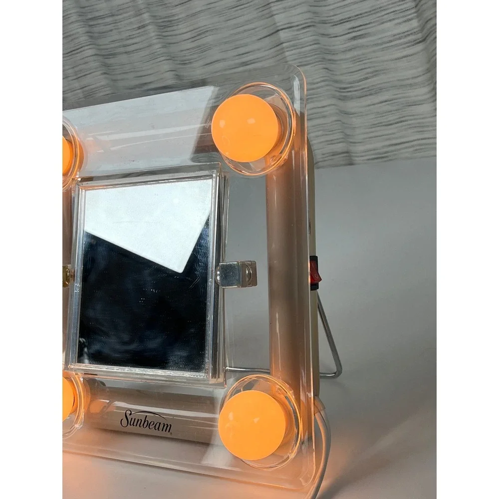 Vintage Sunbeam Lighted Makeup Mirror Clear Acrylic Hollywood Style Vanity Tan